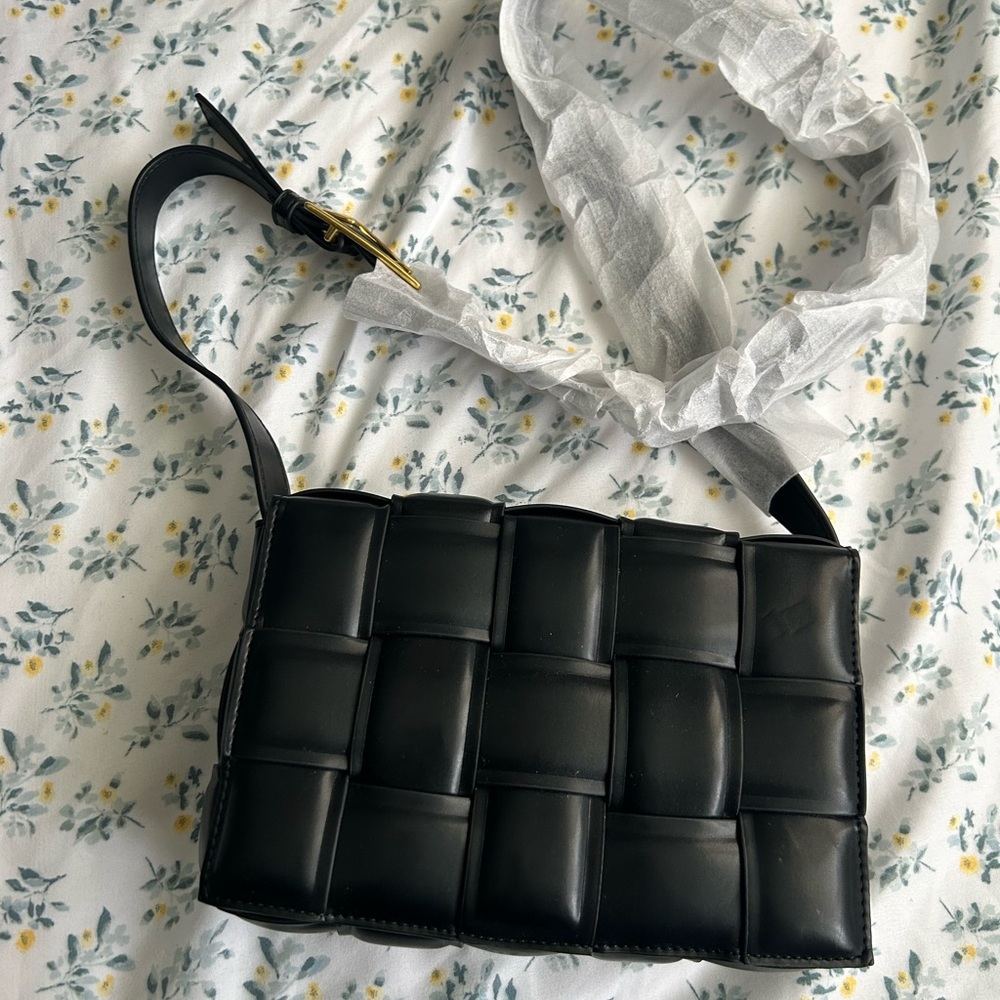 Black Woven Leather Shoulder Bag